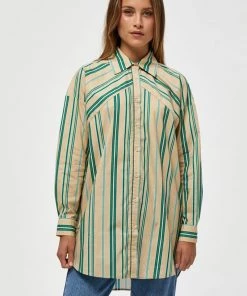 Minus APRIL OVERSIZE Chemisier Ivy Green Stripes Femme