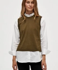 Minus AUGUSTA Veste Sans Manches Dark Olive Melange Femme