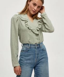 Minus Blouse Green Sand Checked Femme
