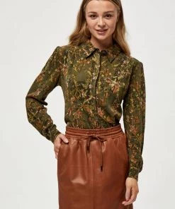 Minus Femme LELA Chemisier Dark Olive Flower Print