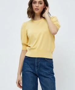 Minus LIVA T Shirt Basique Yellow Straw Femme