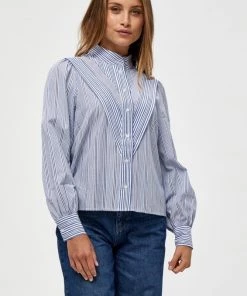 Minus Femme Chemisier Dark Pasific Blue Stripes