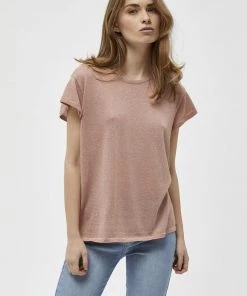 Minus CARLINA T Shirt Basique Powder Rose Lurex Femme