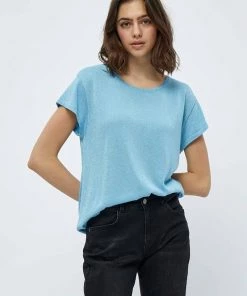 Minus Femme CARLINA T Shirt Basique Pasific Blue Lurex