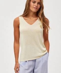 Minus CARLI Débardeur Lemon Sorbet Lurex Femme
