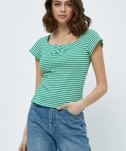 Minus Femme MIAJOHANNA TEE T Shirt Imprimé Green Field Stripes